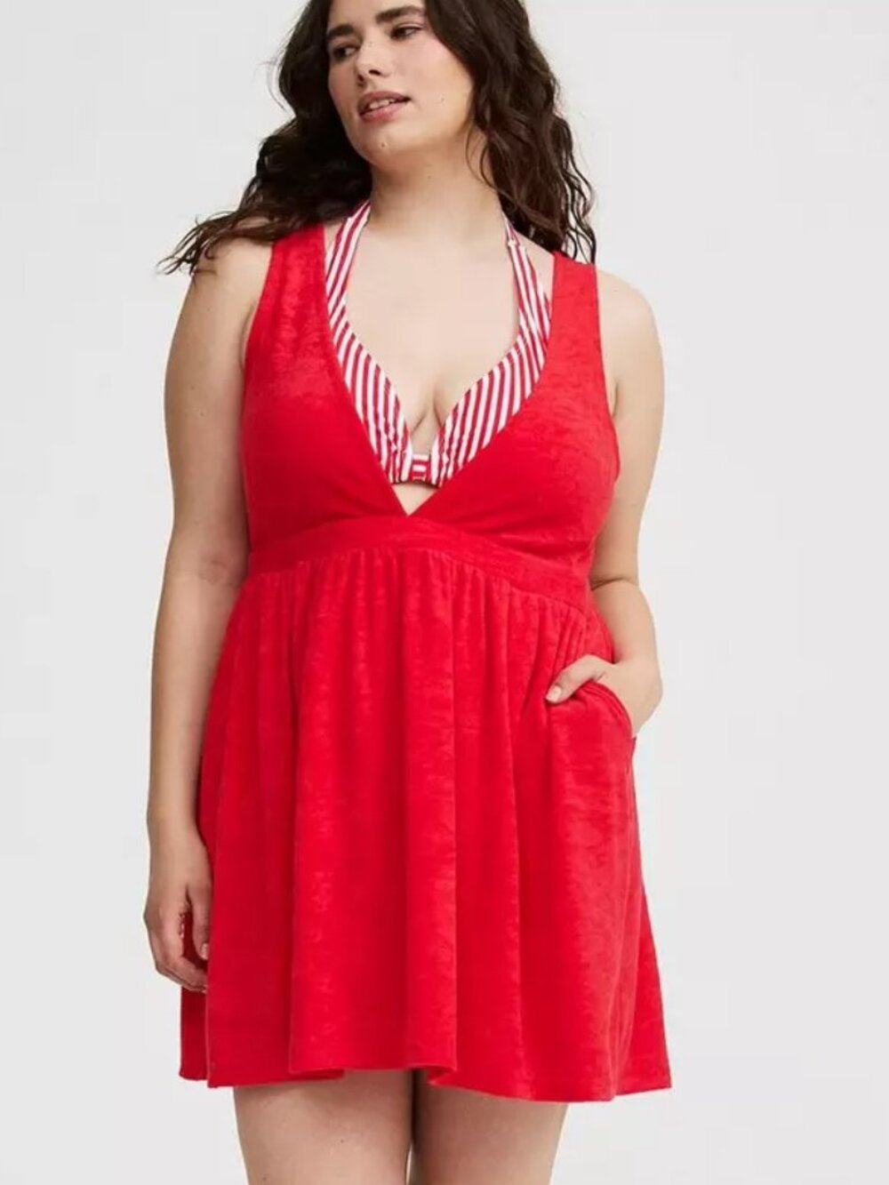 ❤️NWT TORRID TERRY PLUNGE SWIM COVER UP - V NECK - RED BEACH DRESS - PLUS SIZE